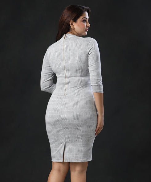Half Sleeve Bodycon Check Dress